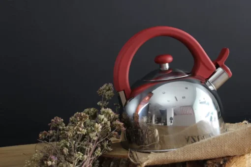 Acacia Red Stainless Steel 2.1Qts. Tea Kettle
