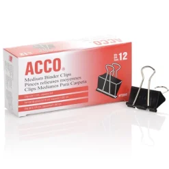 Acco Medium Black/Silver Binder Clips 12 each