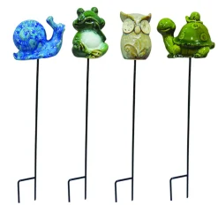 Alpine Ceramic Snail, Frog, Owl or Turtle 15 in. H Outdoor Stake (Pack of 12)