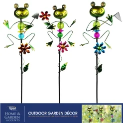 Alpine Glass/Metal Assorted 36 in. H Frog Outdoor Garden Stake (Pack of 9)