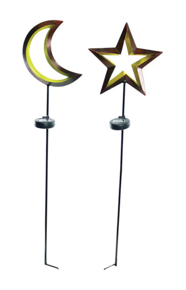 Alpine Metal Multi-color 40 in. H Moon And Star Solar Garden Stake (Pack of 9)