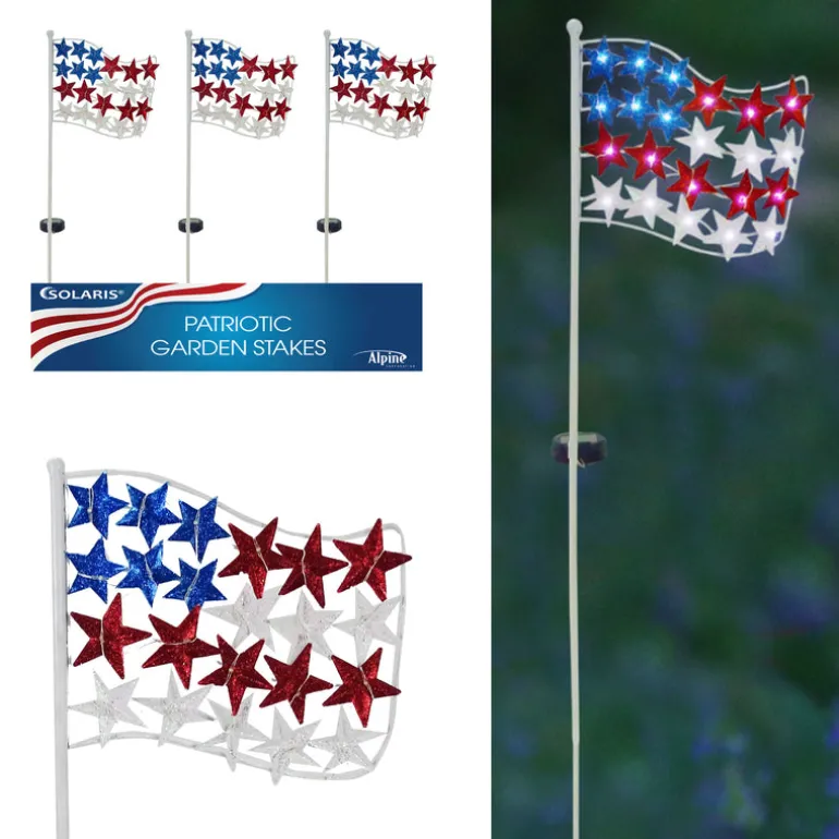 Alpine Metal Multicolored 33 in. H Patriotic Flag Solar Garden Stake (Pack of 6)