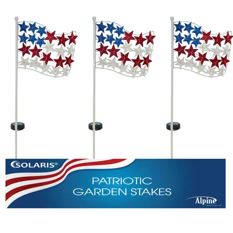 Alpine Metal Multicolored 33 in. H Patriotic Flag Solar Garden Stake (Pack of 6)
