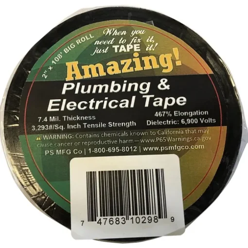 Amazing 2 in. W X 108 ft. L Black Plastic Plumbing & Electrical Tape