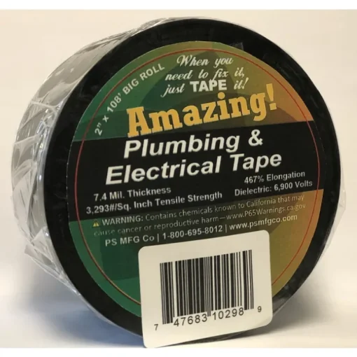 Amazing 2 in. W X 108 ft. L Black Plastic Plumbing & Electrical Tape