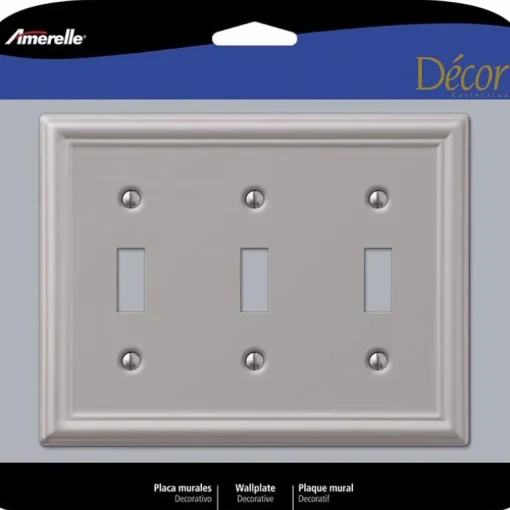 Amerelle Chelsea Brushed Nickel 3 gang Stamped Steel Toggle Wall Plate 1 pk