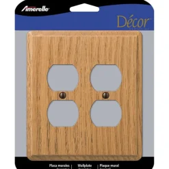 Amerelle Contemporary Light Brown 2 gang Oak Wood Duplex Wall Plate 1 pk