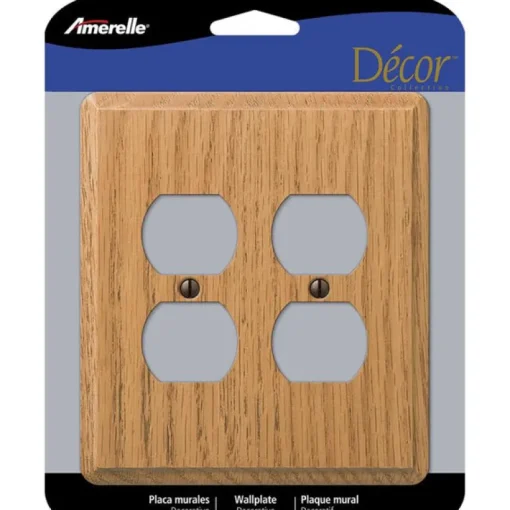 Amerelle Contemporary Light Brown 2 gang Oak Wood Duplex Wall Plate 1 pk