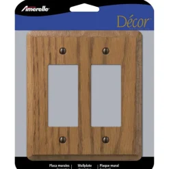 Amerelle Contemporary Medium Brown 2 gang Oak Wood Decorator Wall Plate 1 pk