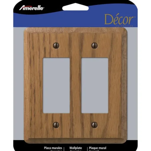 Amerelle Contemporary Medium Brown 2 gang Oak Wood Decorator Wall Plate 1 pk