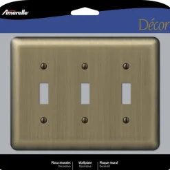 Amerelle Devon Brushed Brass 3 gang Stamped Steel Toggle Wall Plate 1 pk