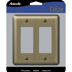 Amerelle Devon Brushed Brass 2 gang Stamped Steel Decorator Wall Plate 1 pk