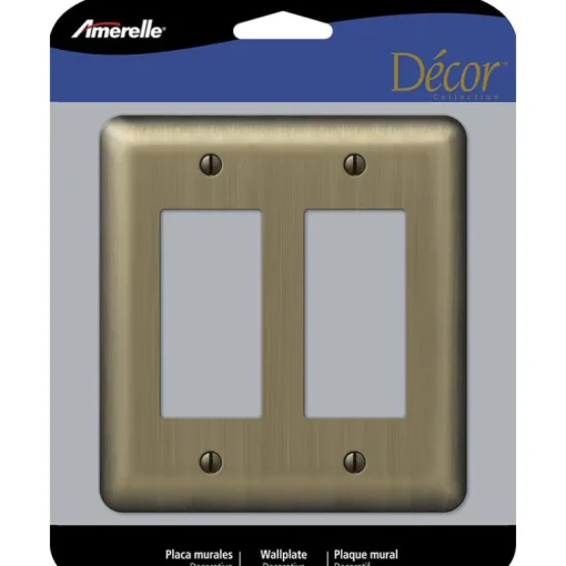 Amerelle Devon Brushed Brass 2 gang Stamped Steel Decorator Wall Plate 1 pk