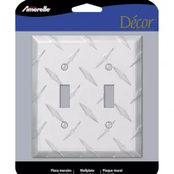 Amerelle Diamond Silver 2 gang Stamped Aluminum Toggle Wall Plate 1 pk