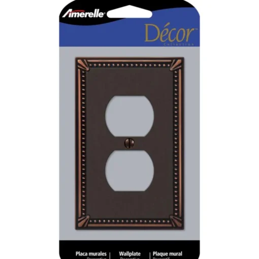 Amerelle Imperial Bead Aged Bronze 1 gang Die-Cast Metal Duplex Wall Plate 1 pk