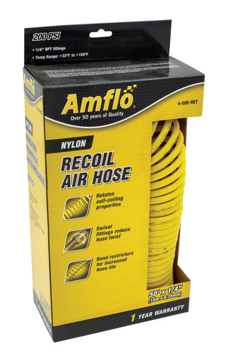 Amflo 50 ft. L X 1/4 in. D Nylon Recoil Air Hose 200 psi Yellow