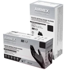 AMMEX Professional Nitrile Disposable Exam Gloves X-Large Black Powder Free 100 pk