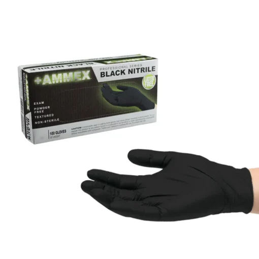 AMMEX Professional Nitrile Disposable Exam Gloves X-Large Black Powder Free 100 pk