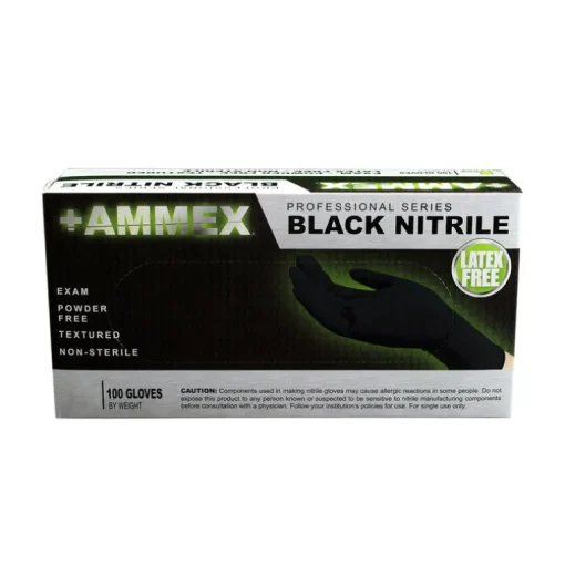 AMMEX Professional Nitrile Disposable Exam Gloves X-Large Black Powder Free 100 pk
