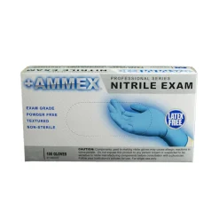 Ammex Professional Nitrile Disposable Exam Gloves Medium Blue Powder Free 100 pc