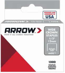 Arrow Fastener #608 Galvanized Steel Gray 25 ga. Wide Crown Standard Staples 1/2 L x 3/8 W in.