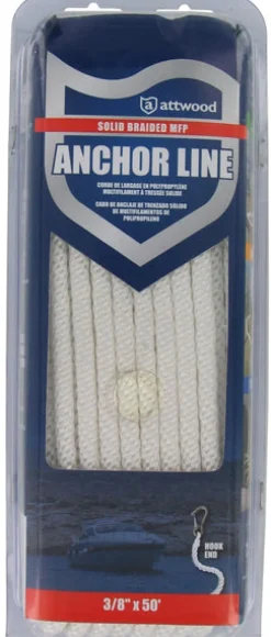 Attwood 11723-7 3/8" X 50' Solid Braided Multi Filament Poly Anchor Line