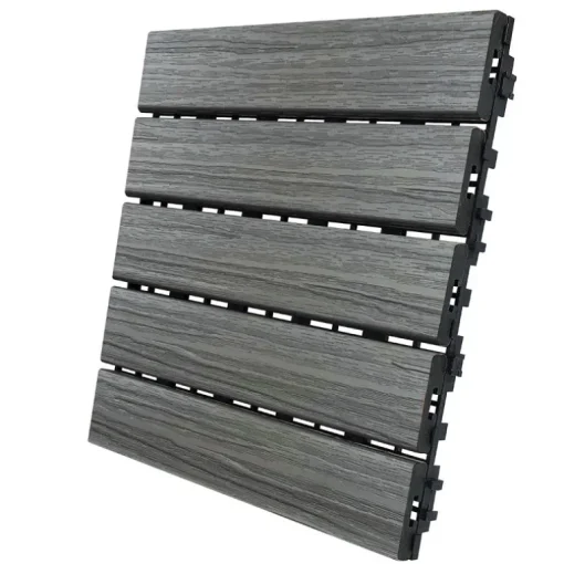 Aura Gray Oak Composite Snap-On Edge Waterproof Balcony/Deck Tiles 12 Lx12 W in., 6 sq. ft. Coverage