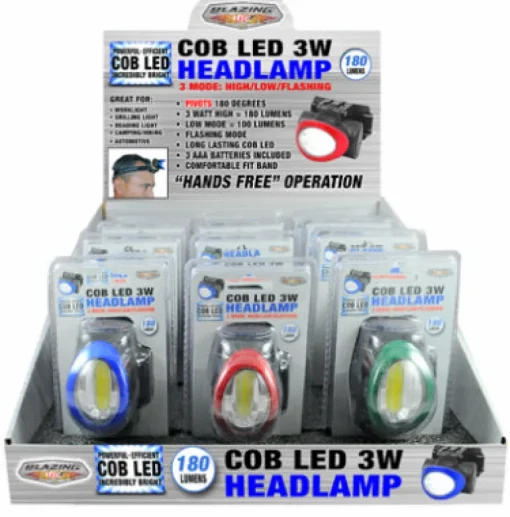 Blazing LEDz 180 lumens Assorted LED COB LED Head Lamp AAA Battery (Pack of 12)