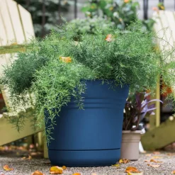 Bloem 10 in. Dia. Polyresin Saturn Planter Deep Sea