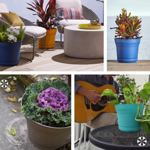 Bloem Saturn 10.75 in. H X 12.25 in. W Plastic Traditional Planter Bermuda Teal