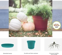 Bloem Saturn 10.75 in. H X 12.25 in. W Plastic Traditional Planter Bermuda Teal