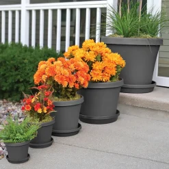 Bloem Terra 12.75 in. H X 15 in. W X 10.25 in. D Polyresin Traditional Planter Charcoal