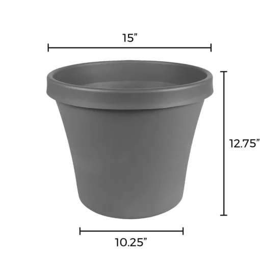 Bloem Terra 12.75 in. H X 15 in. W X 10.25 in. D Polyresin Traditional Planter Charcoal