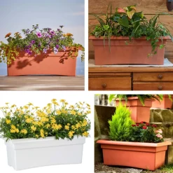 Bloem Terracotta Clay Resin Rectangular Veranda Planter 10 H x 12 W x 26.3 D in.