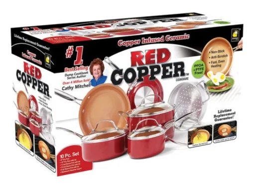 BulbHead Ceramic Copper Cookware Set Red