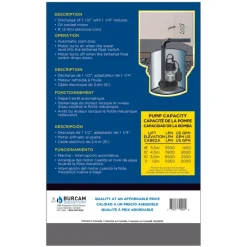 Burcam 1/3 HP 3000 gph Thermoplastic Tethered Float AC Submersible Sump Pump