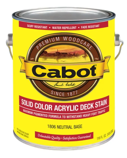 Cabot Solid Tintable 1806 Neutral Base Water-Based Acrylic Deck Stain 1 gal. (Pack of 4)