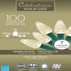 Celebrations Gold LED C6 Warm White 100 ct String Christmas Lights 33 ft.