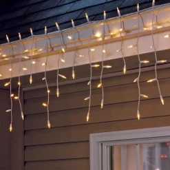 Celebrations Gold LED Mini Warm White 100 ct Icicle Christmas Lights 6 ft.