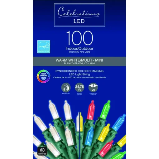 Celebrations LED Mini Multicolored 100 ct. Color Changing String Lights 24.75 ft