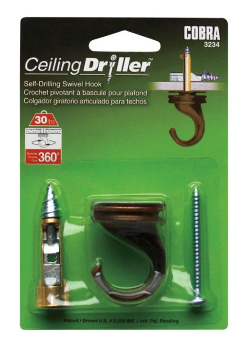 Cobra Brown/Silver Antique Steel Screw-In Self-Drilling Ceiling Hook 30 lbs. Capacity (Pack of 5)