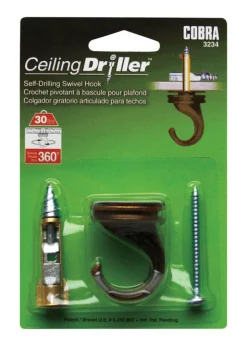 Cobra Brown/Silver Antique Steel Screw-In Self-Drilling Ceiling Hook 30 lbs. Capacity (Pack of 5)