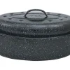 COLUMBIAN HOME Black Porcelain Enamel Covered Oval Roaster 7 lbs. Capacity (Pack of 2)