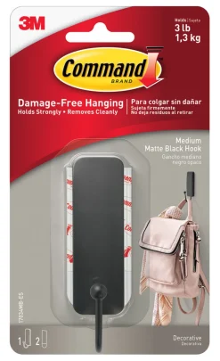 Command Strips 17034mb-Es Medium Matte Black Command Decorative Hook With Command Adhesive Strips