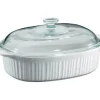 Corningware Ceramic Oblong Dish with Lid 4 qt. White (Pack of 2)