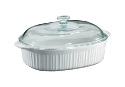 Corningware Ceramic Oblong Dish with Lid 4 qt. White (Pack of 2)