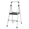 Cosco Aluminum Silver/Black Folding 2-Step Stool 225 lbs. Capacity, 39.37 H x 18.5 W x 23.62 D in.