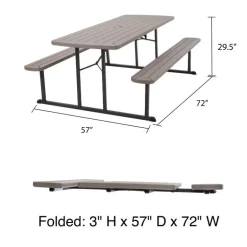 Cosco Plastic Brown 72 in. Rectangle Foldable Picnic Table
