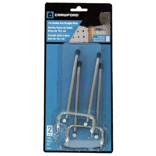 Crawford Zinc-Plated Silver Steel Heavy Duty Double Arm Pegboard Hook 5 lb. cap. 2 pk