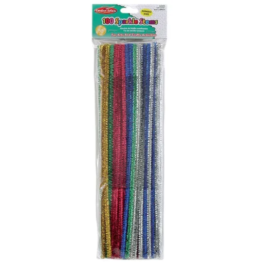 Creative Arts 65499 12 X 6mm Chenille Stems With Sparkles Assorted Colors 100 Count